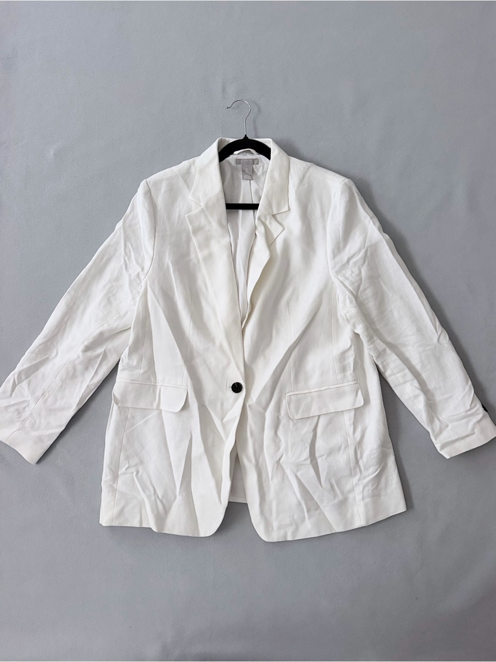 H&M White Single-Button Linen Blend Blazer